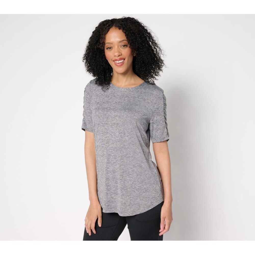 Denim & Co. Women's Top Petite 2XP Active Cool to the Touch Jersey Silver